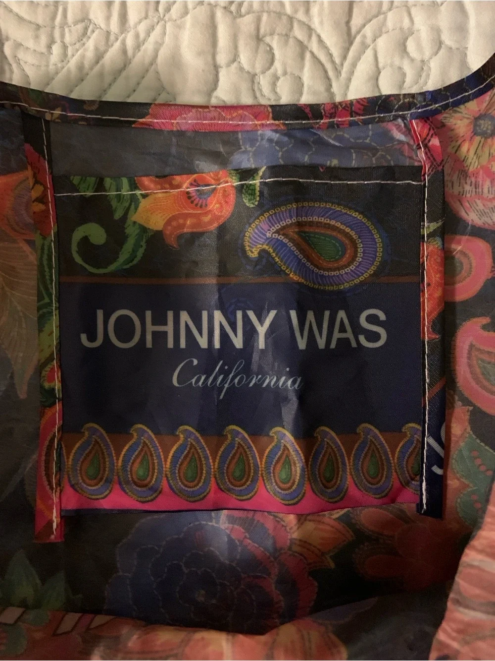 Johnny Was Black Floral Paisley Tote